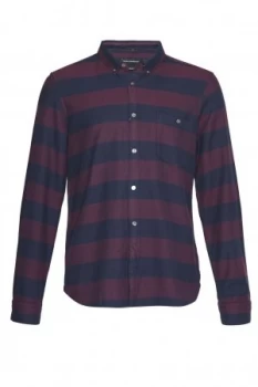 Image of Mens French Connection Classic Flannel Stripe Shirt Blue Red