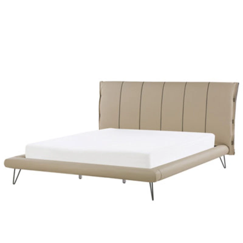 Image of Beliani Bed Faux Leather Betin 180 X 200 Cm (Eu Super King) Sand Beige