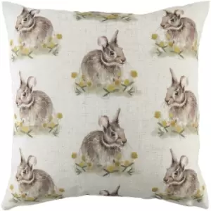 Image of Evans Lichfield Woodland Hare Repeat Print Cushion Cover (One Size) (Off White/Brown/Yellow) - Off White/Brown/Yellow