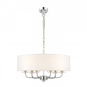 Image of 6 Light Multi Arm Ceiling Pendant Nickel Plate, White Silk Effect, E14