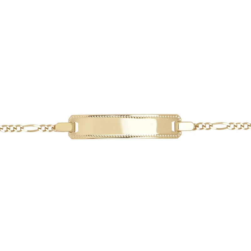Image of Jewelco London 9ct Gold Mill Grain Figaro Identity ID Bracelet, 7.5 inch 19cm - JID040 Gold