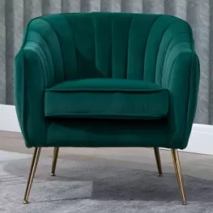 Image of Shell Chair With Gold Tone Legs Adjustable Feet Velvet Style Fabric Emerald Green