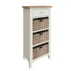 Image of Kettle Interiors Two Tone Oak & White 4 Drawer Hallway/Bathroom Storage Unit With Wicker Baskets