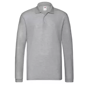 Image of Fruit of the Loom Mens Premium Heather Long-Sleeved Polo Shirt (XL) (Athletic Heather Grey)