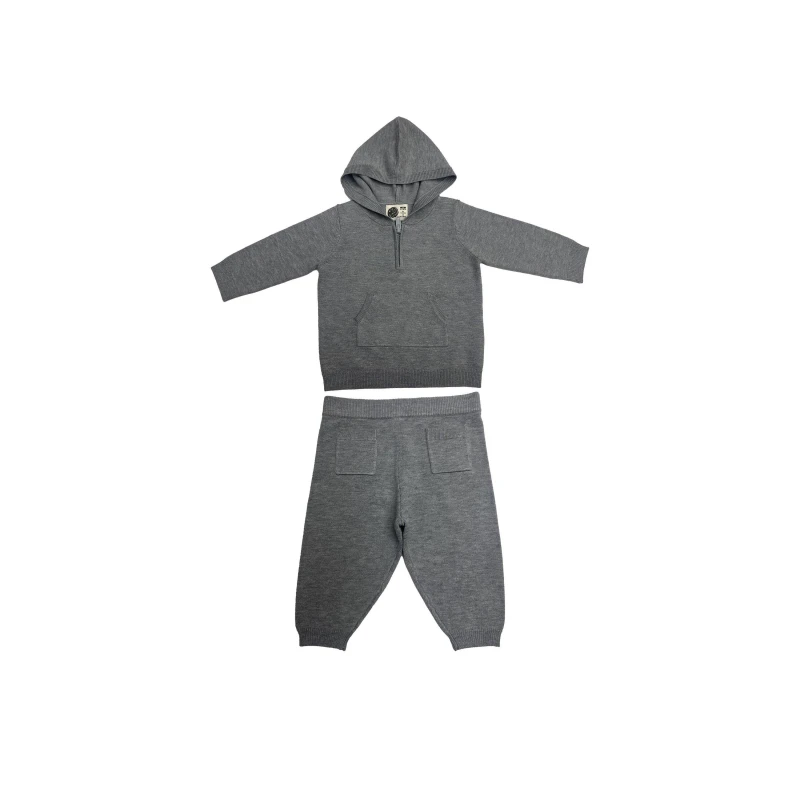 Image of Pretty Green Kids Hooded Long Sleeve Slim Fit Top and Trouser Pyjama Set Grey Marl male 0-3 Mnth