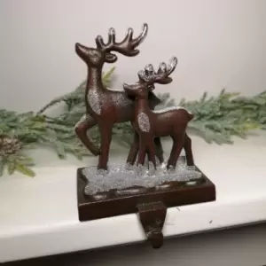 Image of 18cm Premier Christmas Metal Stocking Hanger Decoration in Reindeer Duo Design