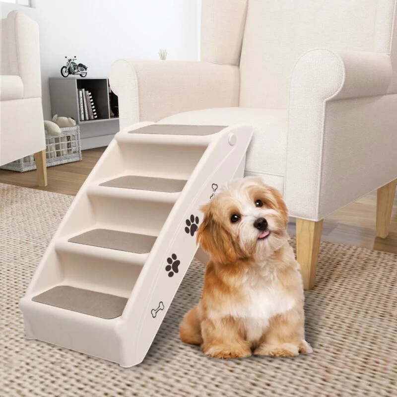 Image of VIDAXL Folding Dog Stairs Cream 62x40x49.5cm Vidaxl 8720286143582
