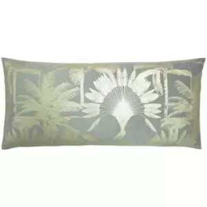 Image of Paoletti - Malaysian Palm Foil Print Faux Velvet Cushion Cover, Silver, 33 x 70 Cm