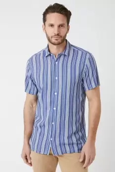 Image of Blue And White Eco Viscose Varied Stripe Shirt