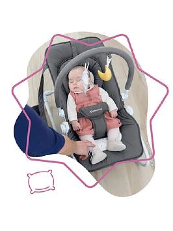 Image of Badabulle Easy Nursery Baby Rocker Bouncer- Moonlight, Grey Grey VL4HV Unisex