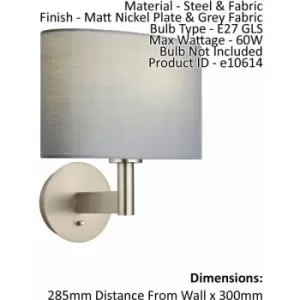 Image of Wall Light & Shade Matt Nickel & Grey Fabric 60W E27 Living Room e10614