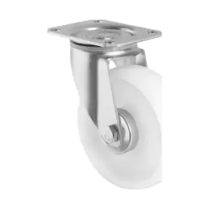 Image of EUROKRAFTbasic Nylon tyres, white, wheel Ø x width 200 x 50 mm, mounting plate, 2+ items, swivel castor