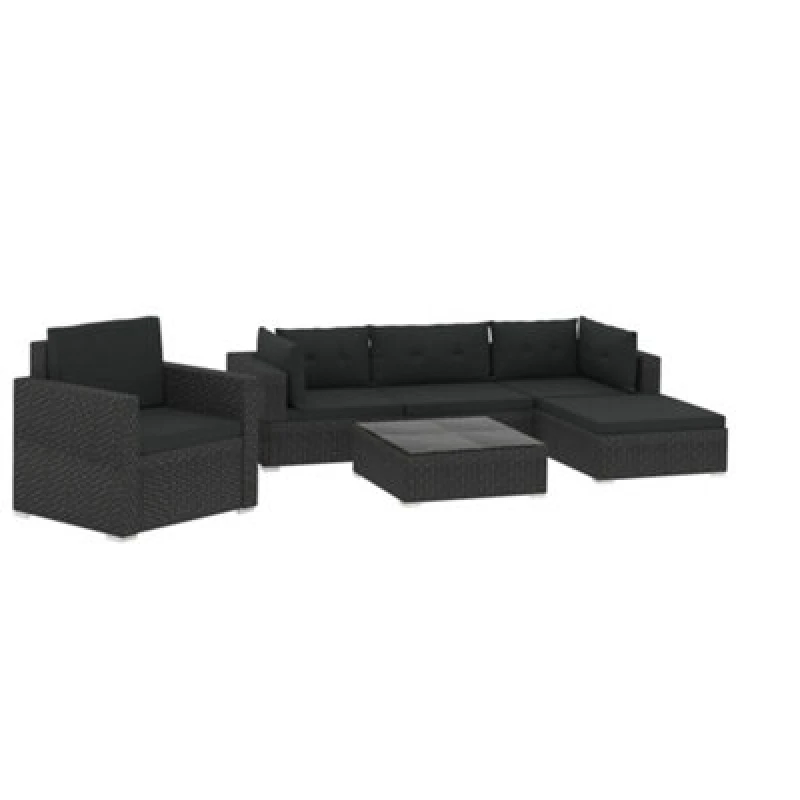 Image of VIDAXL 6 Piece Garden Lounge Set with Cushions Poly Rattan Black Vidaxl 8719883724645