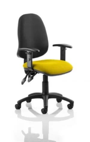 Image of Eclipse I Lever Task Operator Chair Black Back Bespoke Seat With Height Adjustable Arms In Yellow