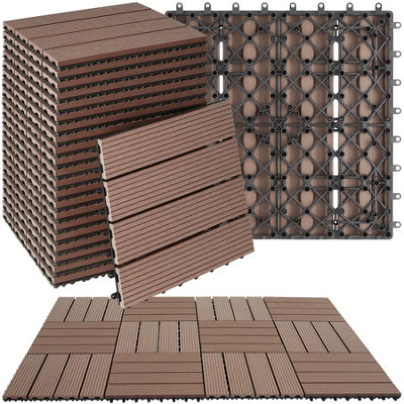 Image of Tectake Composite Decking Tegulas - Click System, Wood Look, Outdoor Safe Set Of 22 - Brown