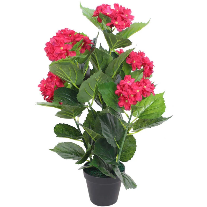 Image of vidaXL Artificial Hydrangea Plant with Pot 60cm Red Realistic Fake Lifelike