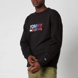Image of Tommy Jeans Mens Ombre Corporation Logo Crewneck Sweatshirt - Black - XL