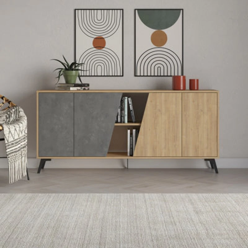 Image of VENPRODIN Decortie Fiona Console Sideboard Display Unit 180 - Oak / Retro Grey M.K.23656.4