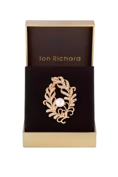 Image of Gold Plated Wreath With Pearl Center Brooch - Gift Boxed