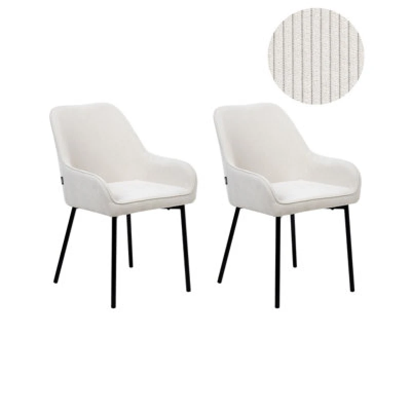 Image of Beliani Set Of 2 Dining Chairs Loverna Corduroy Off-White