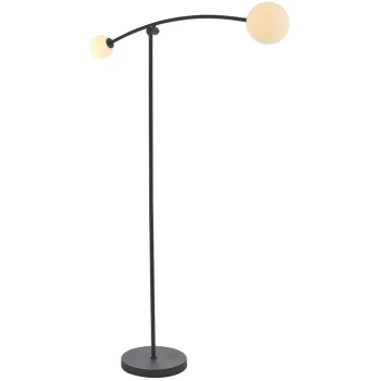 Image of Merano Rovigo 2 Light Floor Lamp Textured Matt Black & Gloss Opal Glass