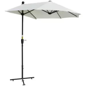 Image of Outsunny 2m Half Parasol w/ Crank Handle, Cross Base and Double-Sided Canopy - Cream White