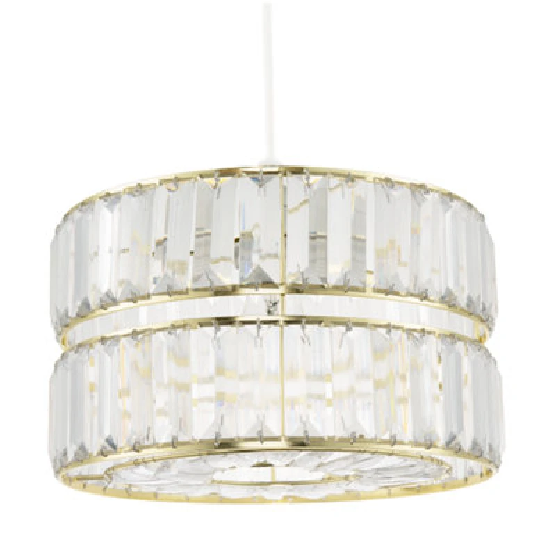 Image of Happy Homewares Chic Double Tier Gold Pendant Light Shade With Rows Of Acrylic Prisms