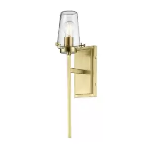 Image of IP44 Wall Light Tall Nuts & Bolts Accents Clear Glass Shade Brass LED E27 40W