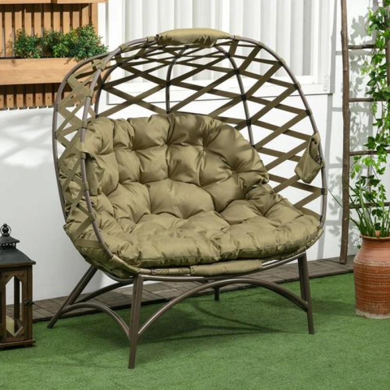 Image of Outsunny 2 Seater Egg Chair with Cushion - Khaki, Brown 84G-264V70KK