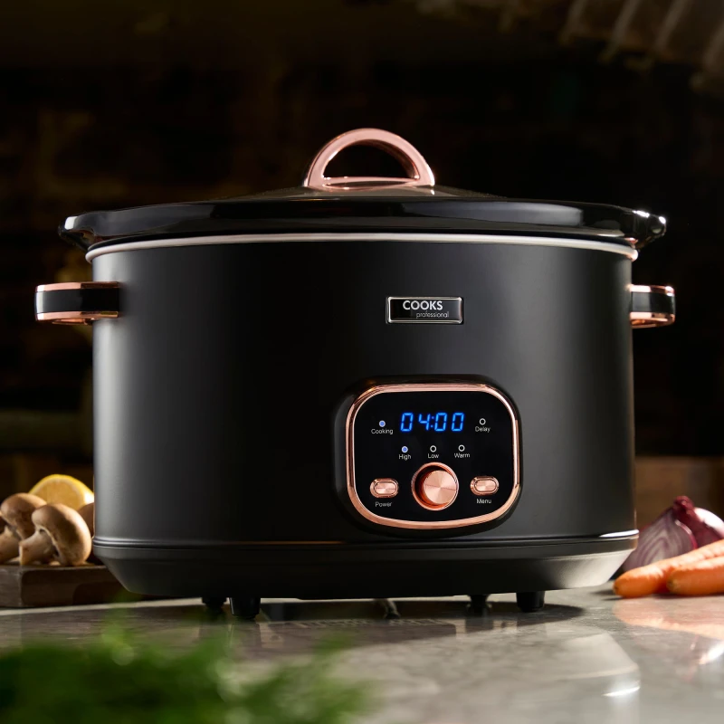 Image of Cooks Professional 8L Digital Slow Cooker with Lid, Removable Bowl & 3 Heat Settings in Rose Gold Rose Gold Unisex
