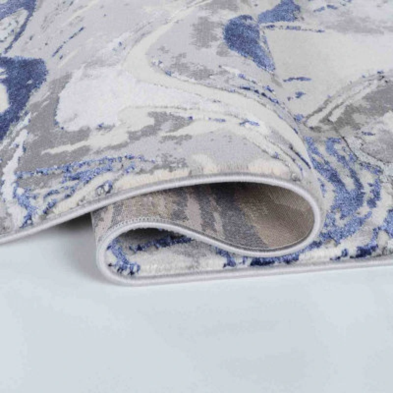 Image of Styra Modern Living Room Rug - Abstract Area Rugs Navy - Runner 60X220 Cm