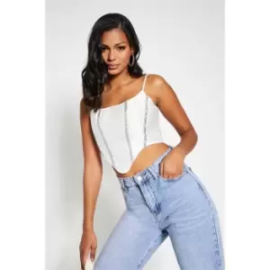 Image of I Saw It First Diamante Satin Corset Top - White