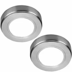 Image of 2x brushed nickel Round Surface or Flush Under Cabinet Kitchen Light Kit - 240V Mains Powered - Natural White led