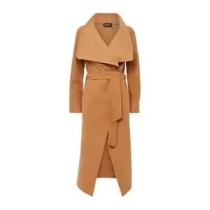 Image of James Lakeland Large Lapel Collar Coat With Belt - Brown