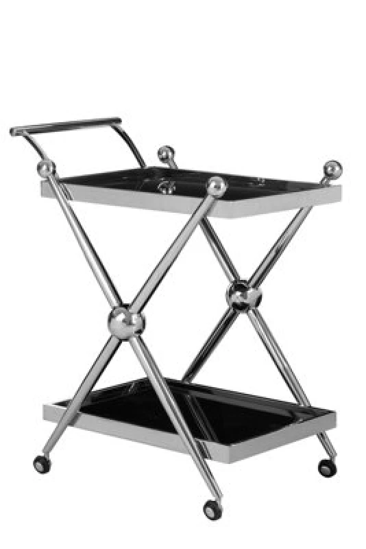 Image of Orsina Durable 2 Tier Silver And Cross Design Trolley, Elegant Drinks Trolley, Steel Kitchen Island Trolley