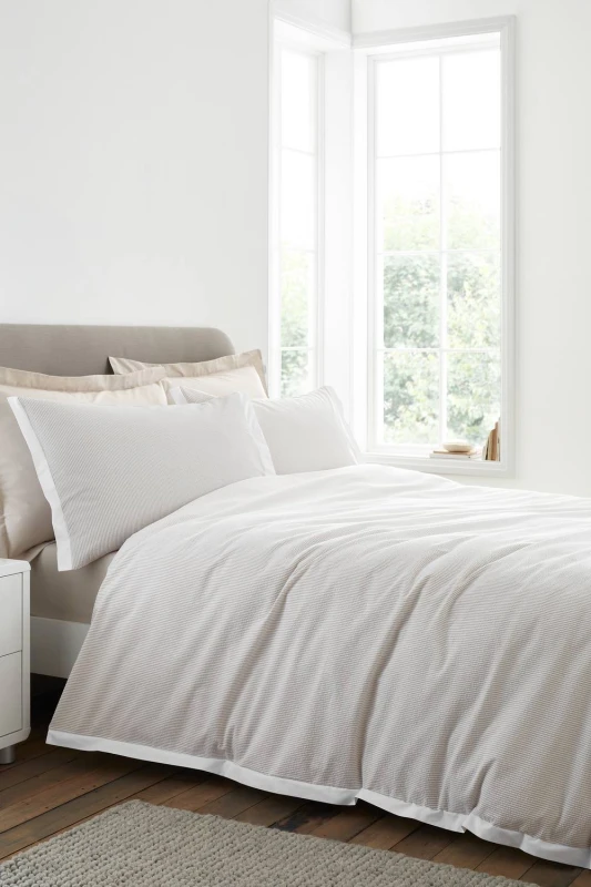 Image of Bianca Seersucker Woven Stripe Duvet Cover Bedding Set Natural