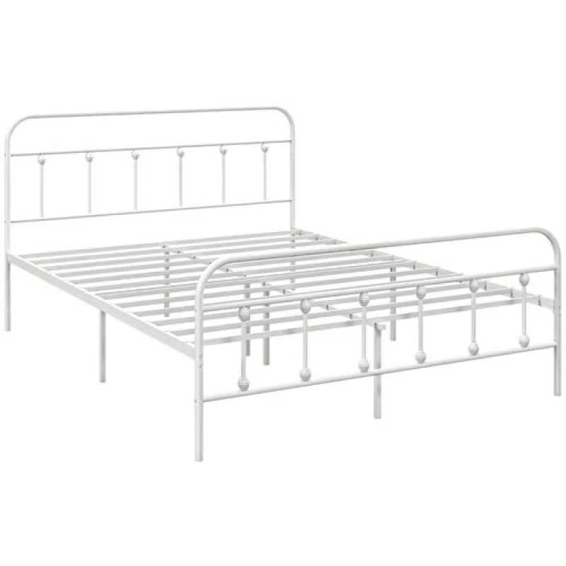 Image of HOMCOM 5ft Metal King Platform Bed Frame w/ Underbed Storage Headboard White - White TJ Hughes 5056725564339