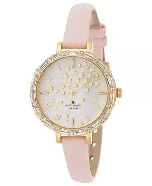 Image of Kate Spade New York Womens Metro Three-Hand Leather Watch - Pink
