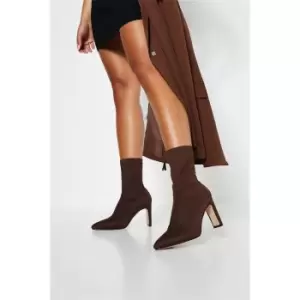 Image of I Saw It First Pointed Toe Flat Heel Lycra Sock Ankle Boot - Brown