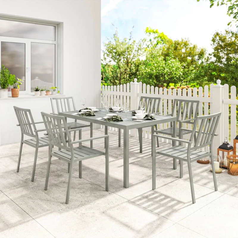 Image of OUTSUNNY 7 Pieces Garden Furniture Set with Stackable Chairs, Light Grey Light Grey Unisex