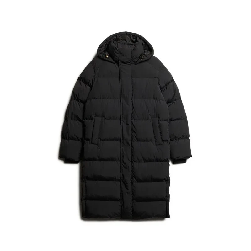 Image of Superdry Long hooded down jacket Superdry Noir Male M