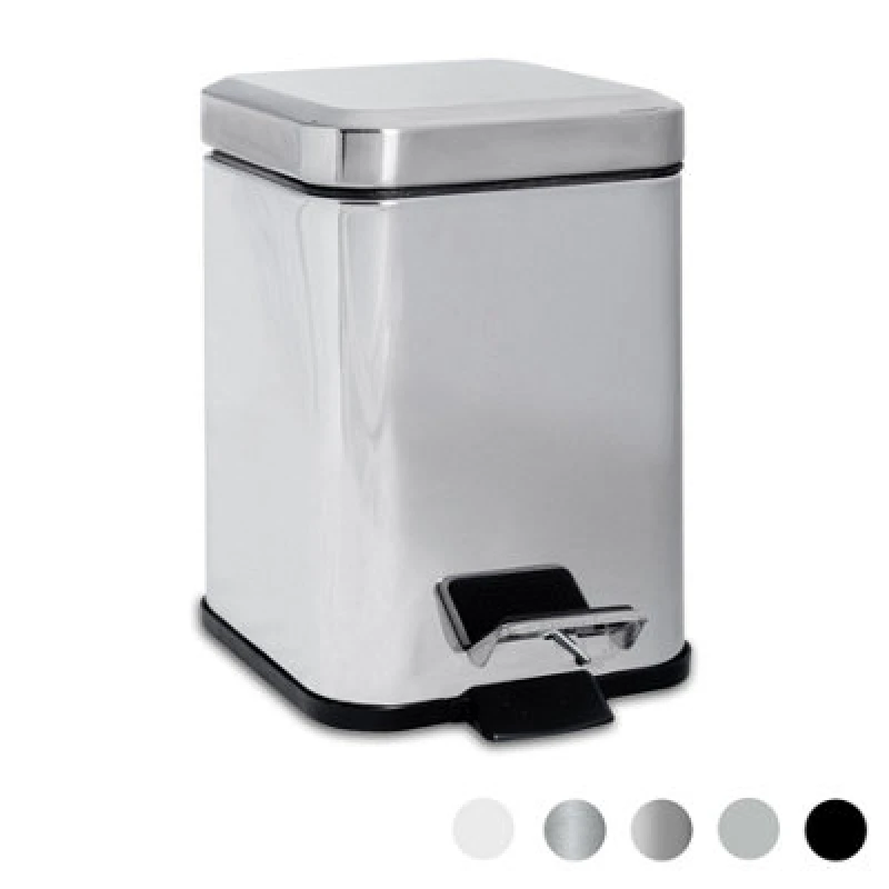 Image of Harbour Housewares Bathroom Pedal Bin - 3L - Chrome - Square Stainless Steel Slim Rubbish Dustbin Lid And Inner Liner Bucket