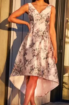 Image of Sleeveless Floral Print Dip Hem Dress