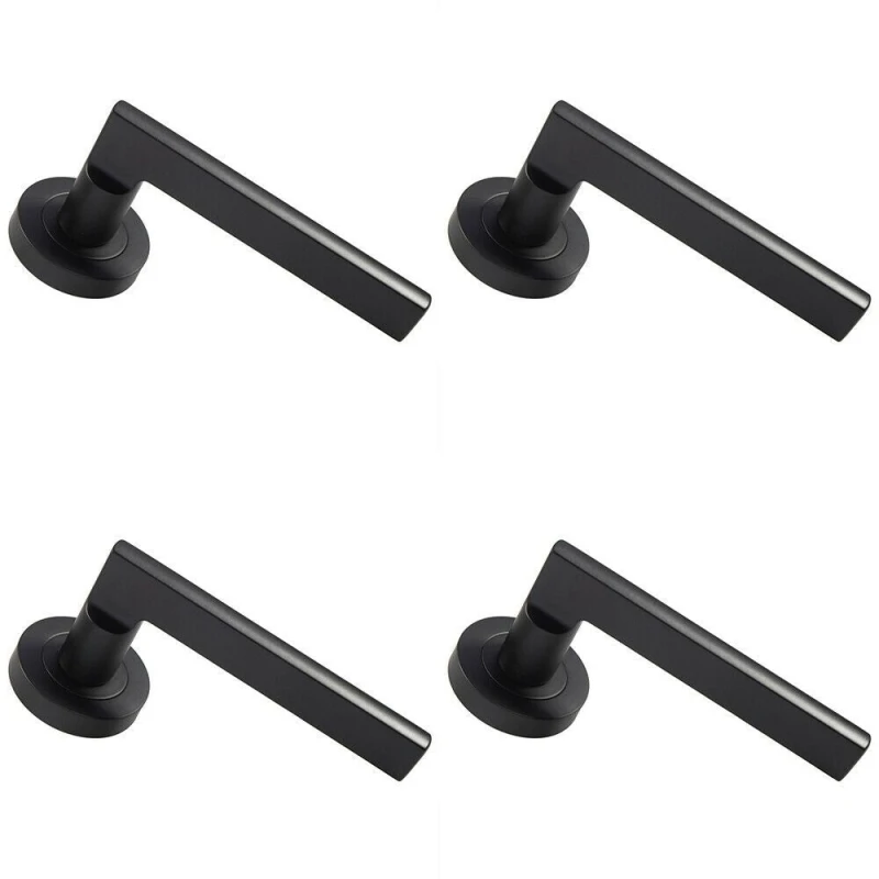 Image of Loops 4x PAIR Straight Plinth Mounted Handle on Round Rose Concealed Fix Matt Black Black