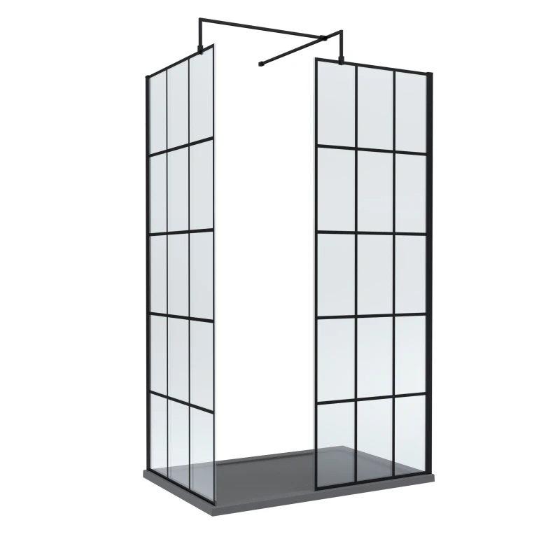 Image of Balterley 8mm Glass Wetroom Screens Frame Design and Tray 1200 x 700mm Grey