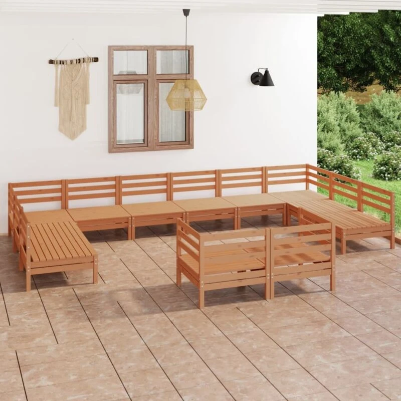 Image of VIDAXL 12 Piece Garden Lounge Set Honey Brown Solid Wood Pine Vidaxl 8720286692523