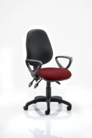 Image of Eclipse III Lever Task Operator Chair Black Back Bespoke Seat With Loop Arms In Ginseng Chilli