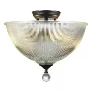 Image of Luminosa Talisa 2 Light Semi Flush Ceiling Lamp E27 With Dome 38cm Glass Shade Matt Black, Clear