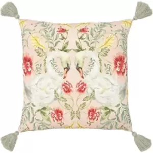 Image of Evans Lichfield Heritage Tassel Swan Cushion Cover (One Size) (Peach/Green/Red) - Peach/Green/Red