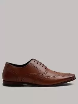 Image of Burton Menswear London Leather Brogue Shoes - Brown , Brown, Size 9, Men